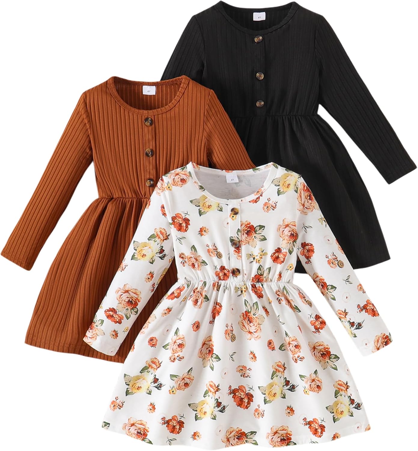 Girls Dresses Toddler Girls Dress 3-Pack Casual Party Print Skater A-line Dress Sundress