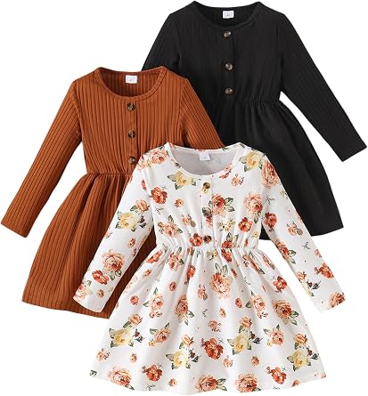 Girls Dresses Toddler Girls Dress 3-Pack Casual Party Print Skater A-line Dress Sundress