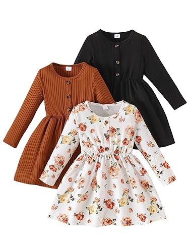 Girls Dresses Toddler Girls Dress 3-Pack Casual Party Print Skater