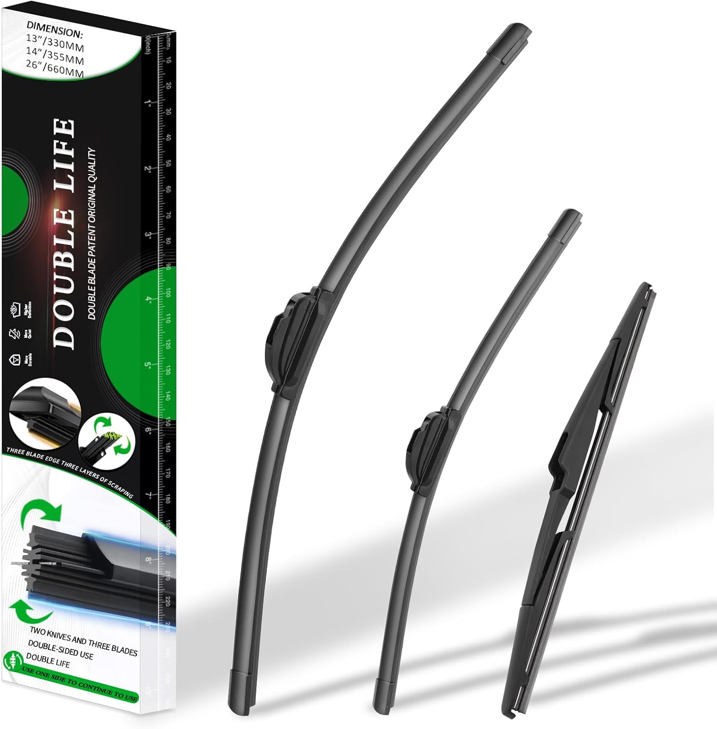 3 Wipers OEM Quality Premium All-Seasons double lifespan Wiper blades compatible with 2013-2018 Santa Fe and 2013-2019 Santa Fe XL ? 26"+14"+13" for front and rear windshield 26+14+13