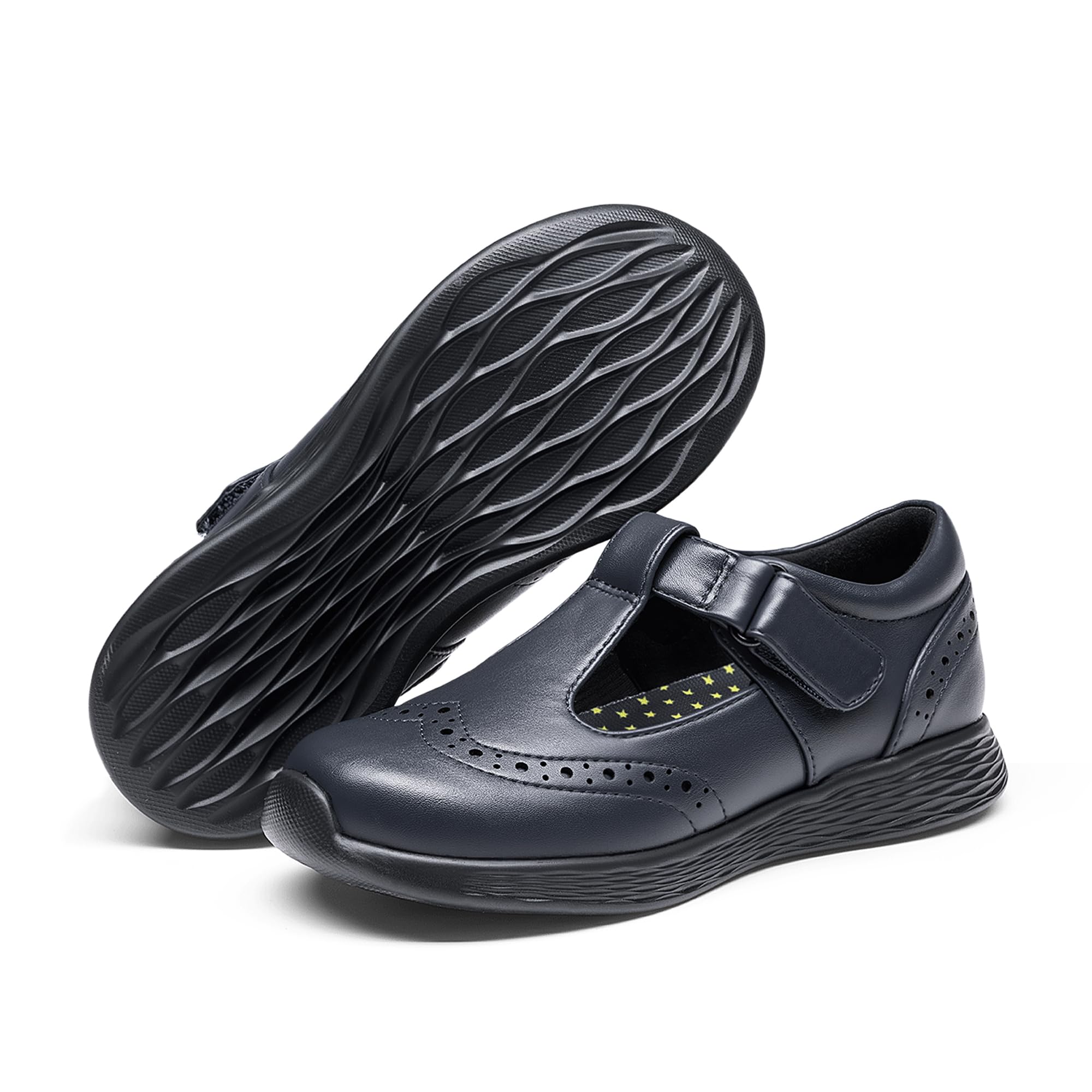 DREAM PAIRS Dziewczęce Mary Jane płaskie buty do mundurka szkolnego z paskiem w kształcie litery T lekkie buty z zamkniętymi palcami
