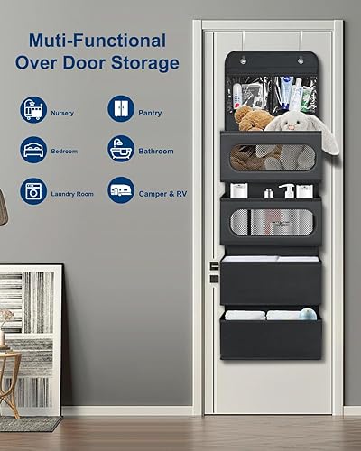 Miniatura 2 de Organizador para colgar sobre la puerta, organizador para colgar en la puerta con 2 pequeños de PVC y 4 bolsillos grandes detrás de la puerta,