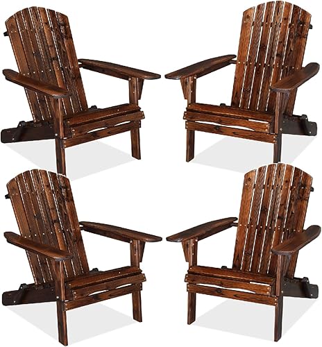 VINGLI Juego de 4 sillas plegables Adirondack de madera para exteriores, sillas plegables para hoguera para patio, barbacoa, porche, patio, piscina,