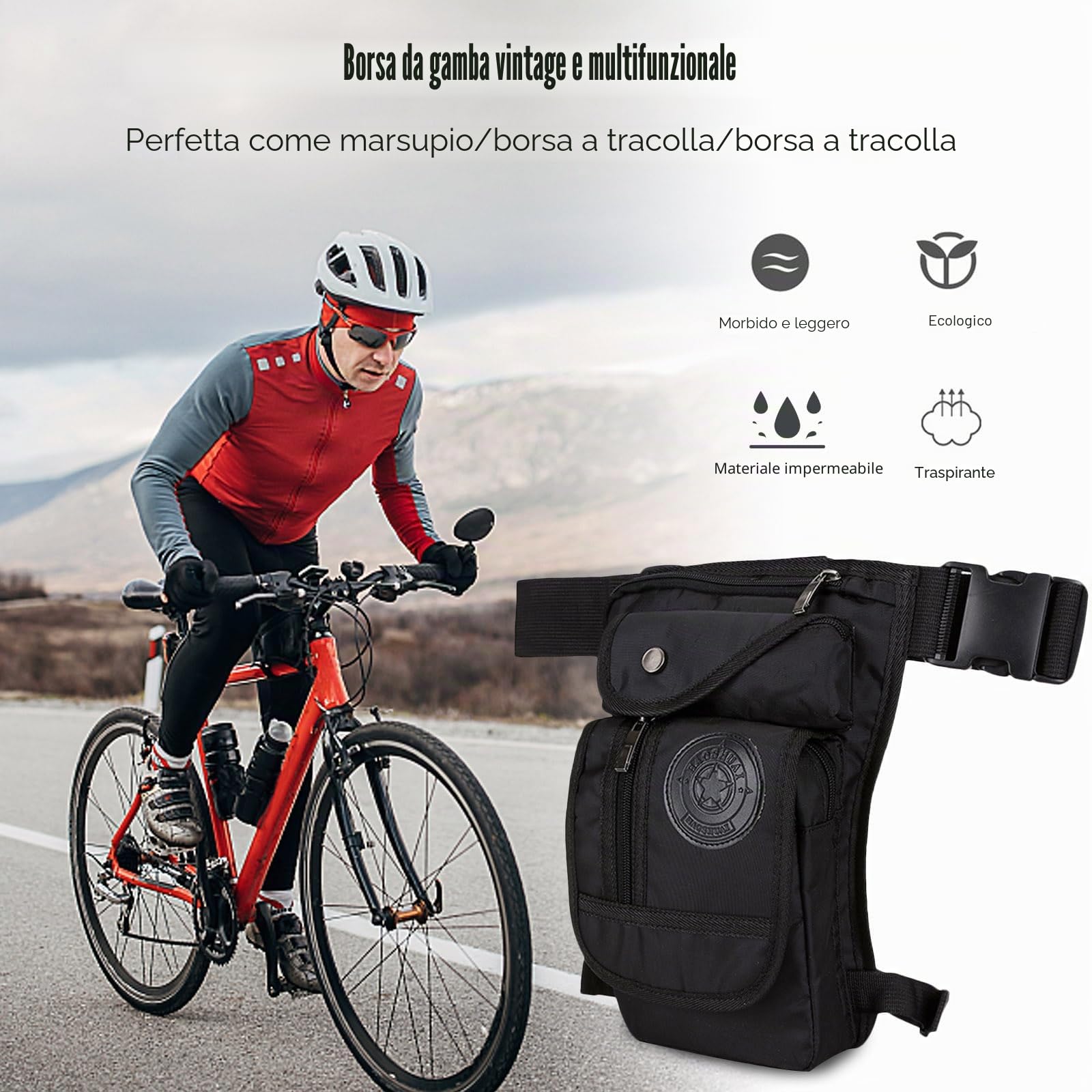 FANDARE Tactical Drop Leg Bag per Uomo Zaino Monospalla Moto Coscia Marsupio Sportivo Borsello Borsa a Spalla Borse a tracolla Zainetto per lavoro Viaggio Ciclismo Sling BagNero