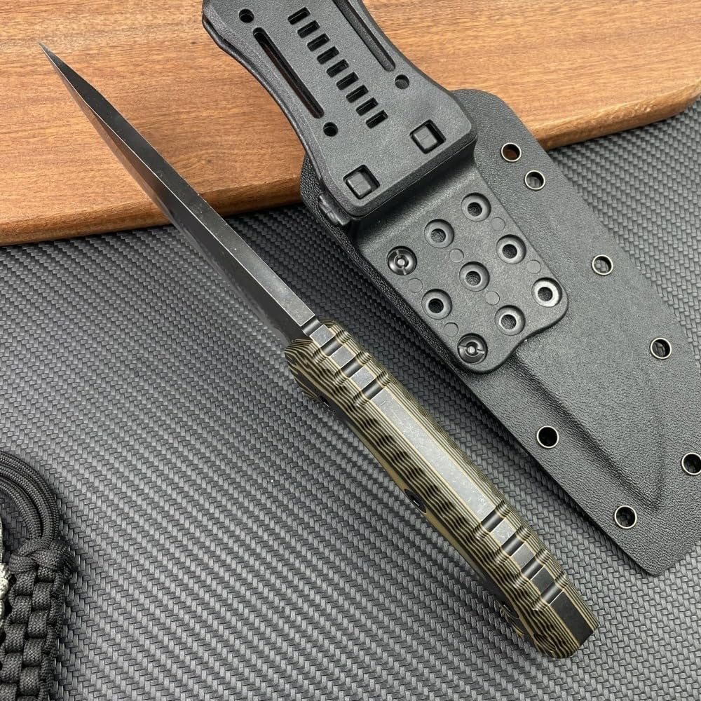 Generisch TEERMA AP1 - Großes Jagdmesser aus D2-Stahl - Feststehendes mit Scheide - Gerades Messer mit G10-Griff - Full Tang Survival Messer für Outdoor Aktivitäte