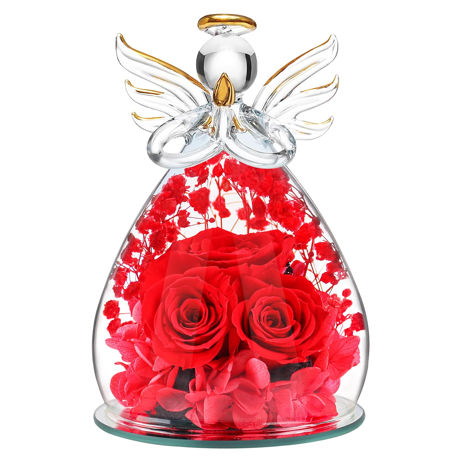 Beferr Mothers Day Angel Rose Gifts for Mom Grandma Birthday Gifts for Women, Mothers Day Mom Wife Gifts from Daughter Son, Preserved Rose in Glass Angel Figurine Gifts for Her Red