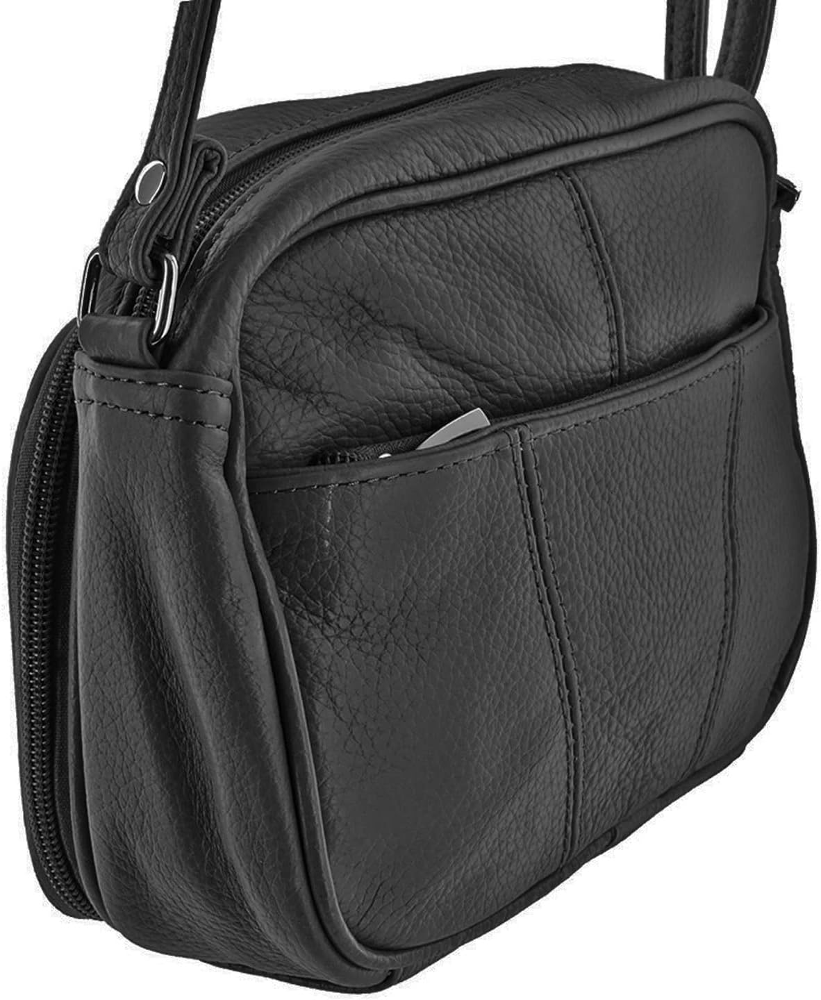 Cowhide Leather Women's Shoulder Purse Small Cross Body Organizer Bag with Many Pockets