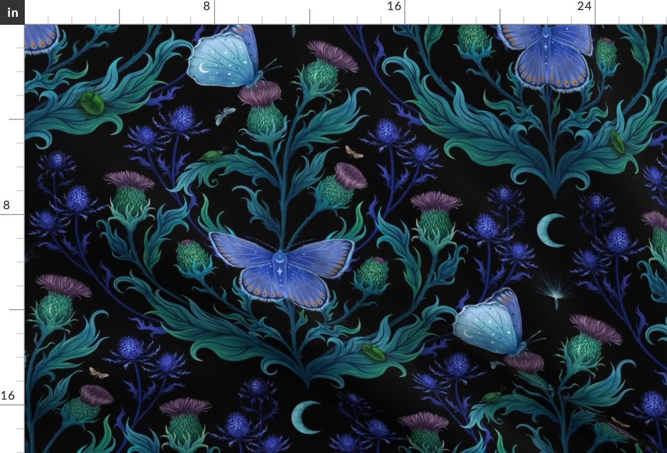Spoonflower Fabric - Art Nouveau Moody Floral Witchy Thistle Insects Botany Magical Printed on Upholstery Velvet Fabric Fat Quarter - Upholstery Home Decor Bottomweight Apparel