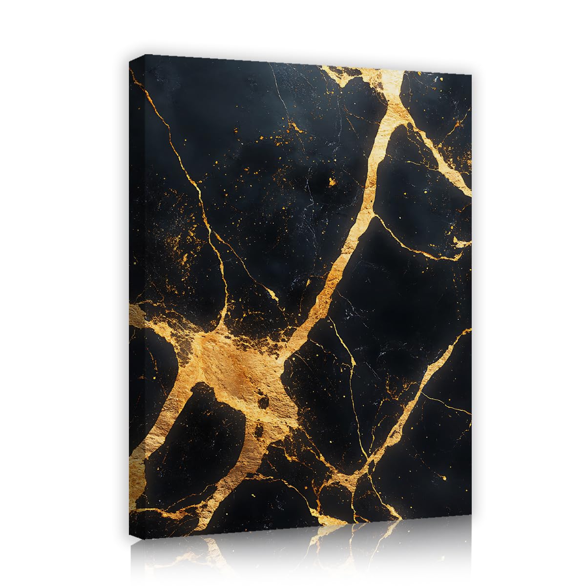TOANGWALL Luxury Black Golden Marble Framed Canvas Wall Art Meeting Room Abstract Foil Texture Print Picture for Hotel Office Decor 80x95cm