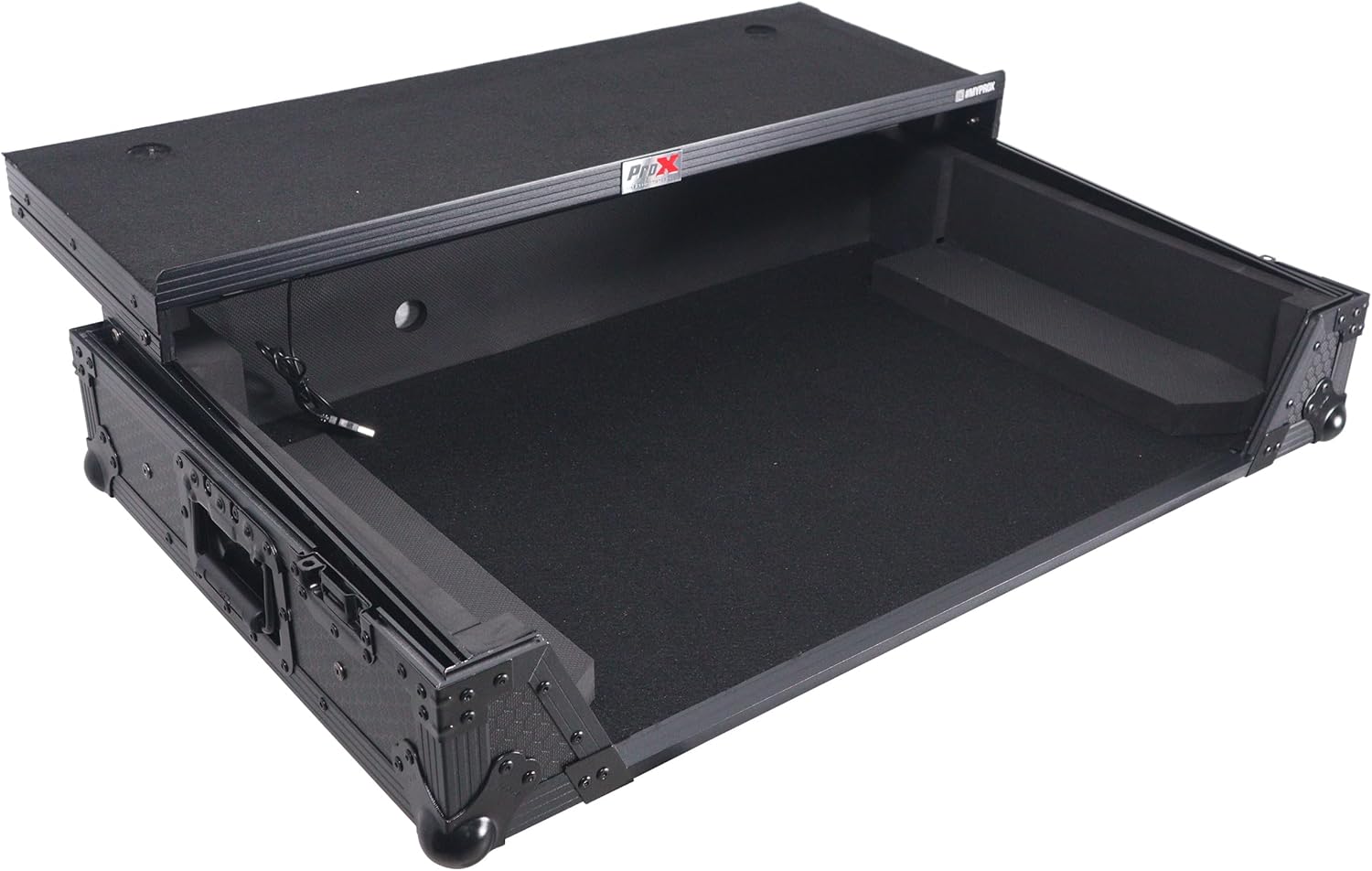 ProX XS-RANESYSONEWLTBLLED Flight Case for RANE System One DJ Controller, Sliding Laptop Shelf, 1U Rack Space, Wheels, LED Shelf Light, ATA-300 Road Case, Black Honeycomb Digital