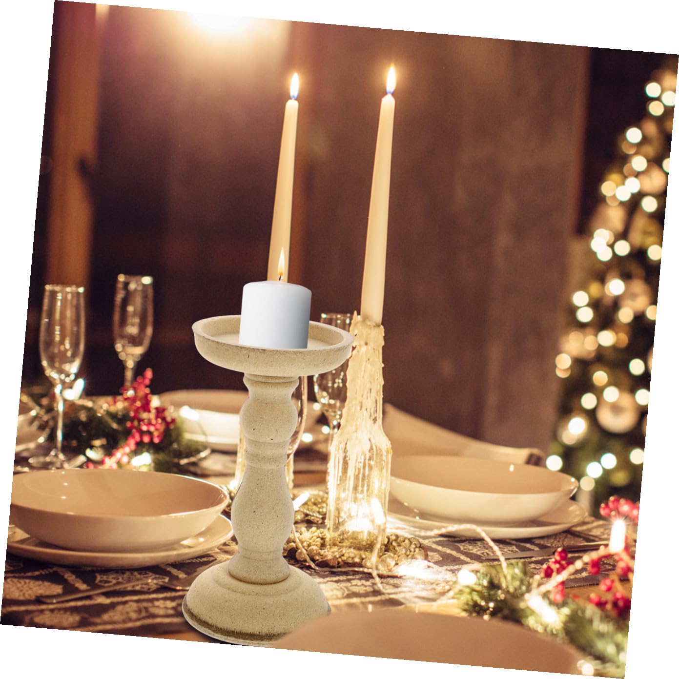 Candelabro Retro Nórdico de Madera Compacta, 2 Piezas