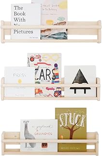 Decazone Nursery Wall Shelves Set of 3, Solid Pine Wood Floating Bookshelves for Kids Room, Bathroom, Kitchen & Living Room – Multipurpose Wall Storage & Display Rack (Natural Finish)