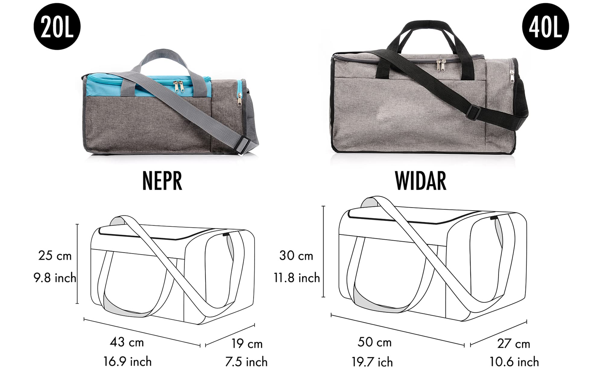Meteor Borsa Palestra 20 L / 40 L – Borsone Sportivo Uomo Donna, Leggera e Resistente, con Tasca Laterale per Accessori, Ideale per Viaggi e Allenamento