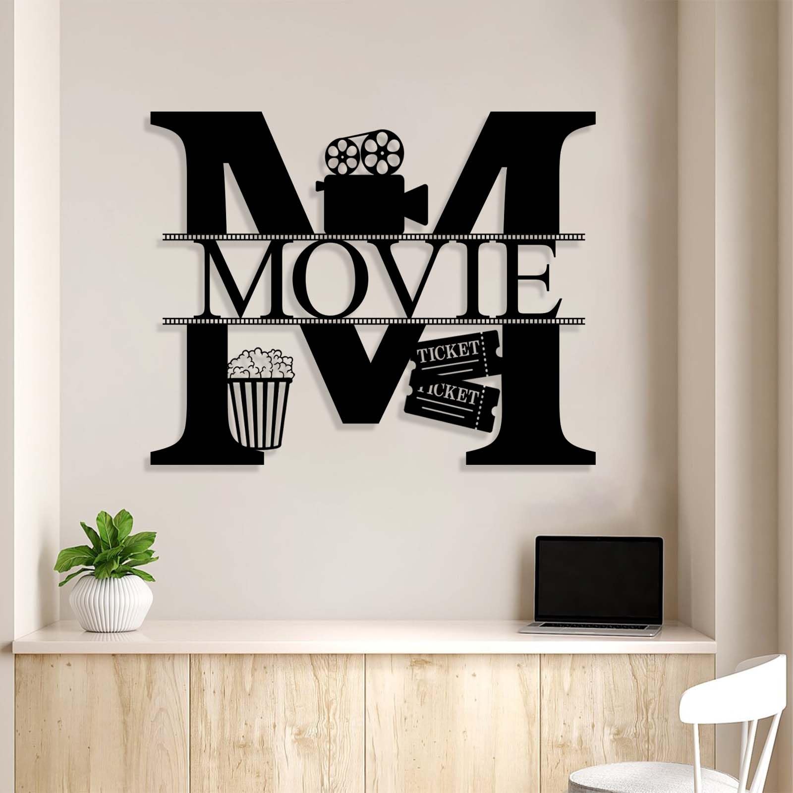 Decorazione Murale in Metallo Insegna A Lettere per Cinema E Popcorn Insegna A Macchina Fotografica da Appendere Regalo per Appassionati di Cinema E Collezionisti Oro 47X37 Cm