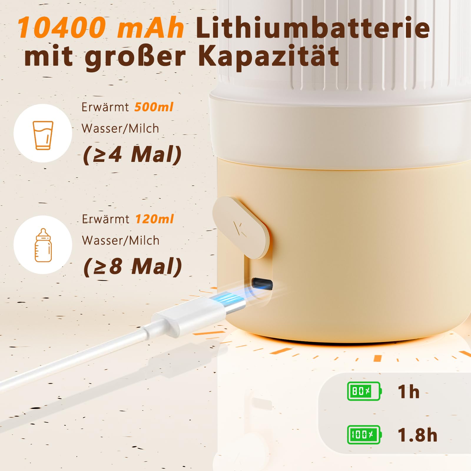 Tragbarer Flaschenwärmer Baby, 500ml Kapazität Flaschenwärmer Baby Unterwegs, Erwärmt Wasser Oder Milch, Schnelles Aufheizen, Flaschenwärmer für Daheim/Reise