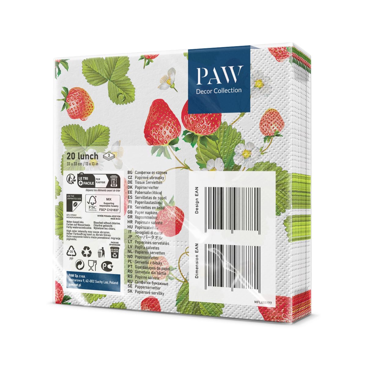 20 Serviettes Papier 3 Plis 33x33cm - Motif Fruits D'été - Pour Fêtes Et Anniversaires