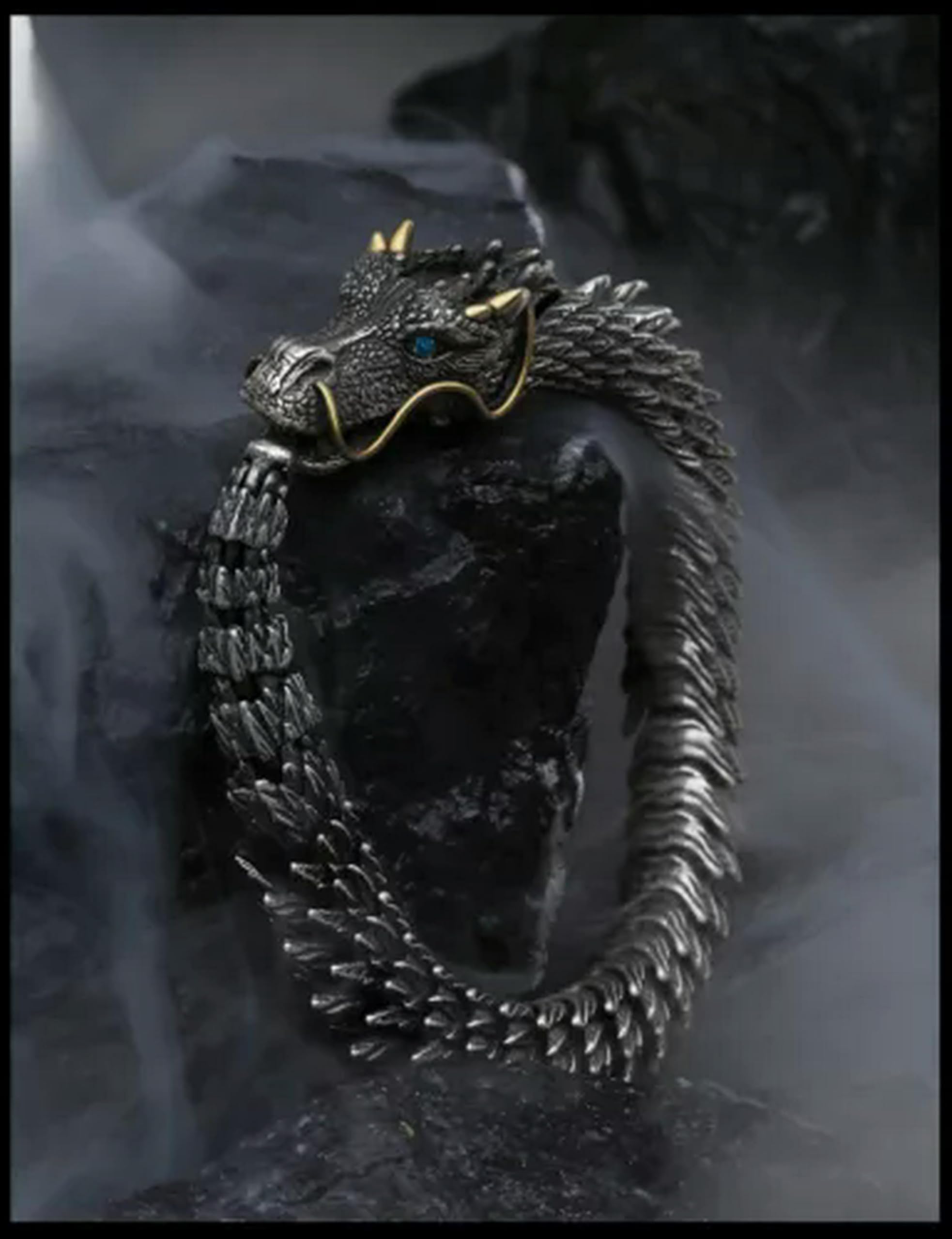 Bracciale Vichingo in Argento 925 con Drago/Serpente, Regalo da Uomo, Bracciale Rigido con Serpente da 20 cm