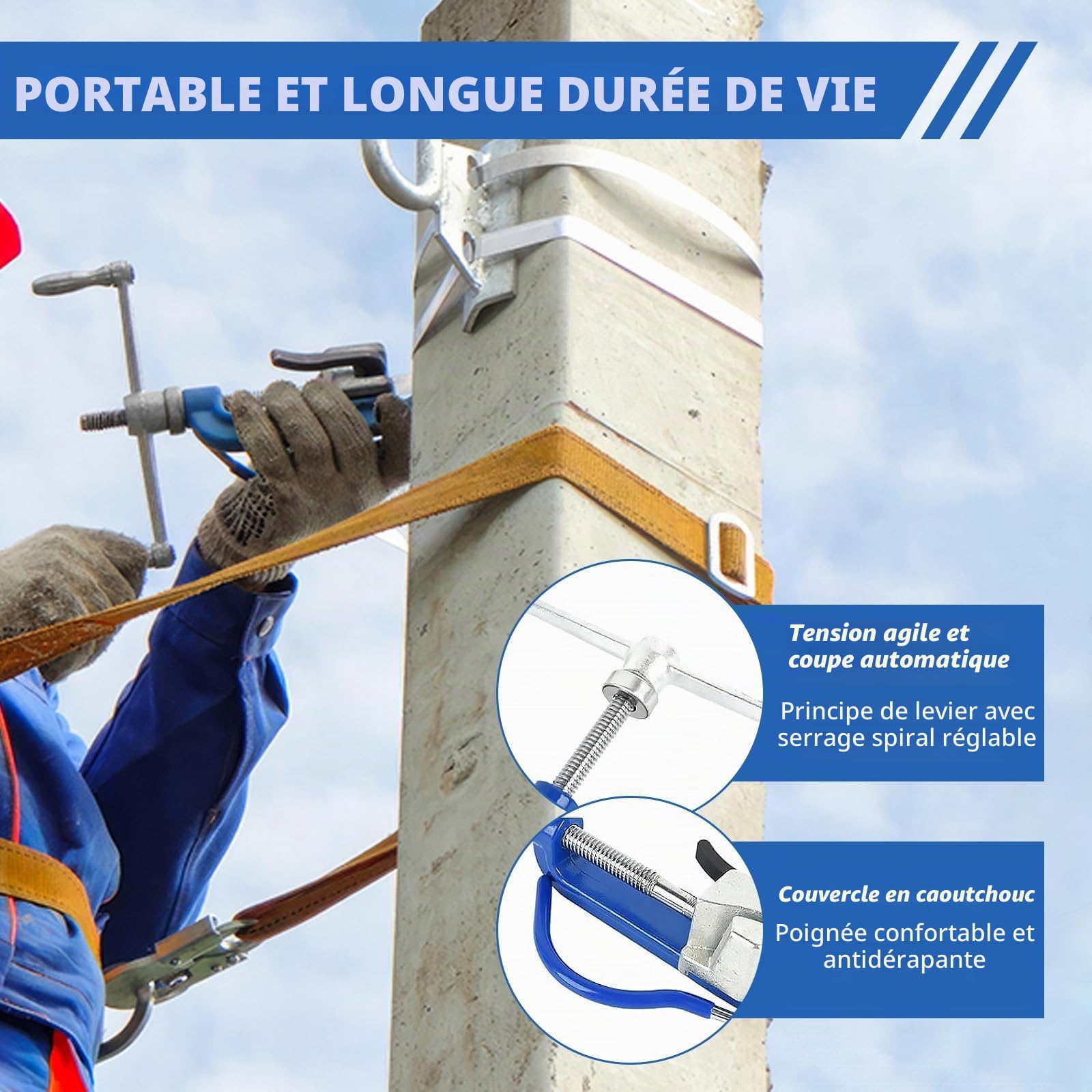Tendeur de Cerclage Pince à Cerclage Outil de Serrage Feuillard Manuel en Spirale Pour Fixation Emballage Regroupement Bateaux Acier Inoxydable Professionnel Industriel