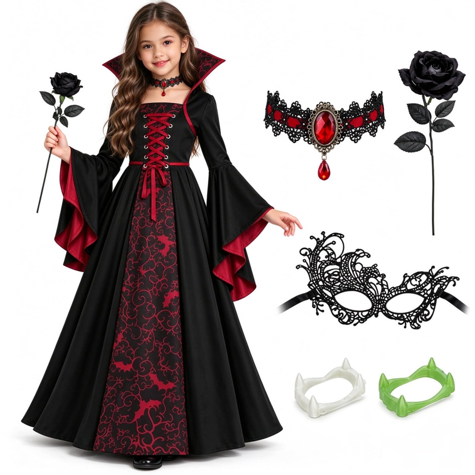 5PCS Vampire Costume Kids, Halloween Costumes for Girls Age 4-10 — image 1