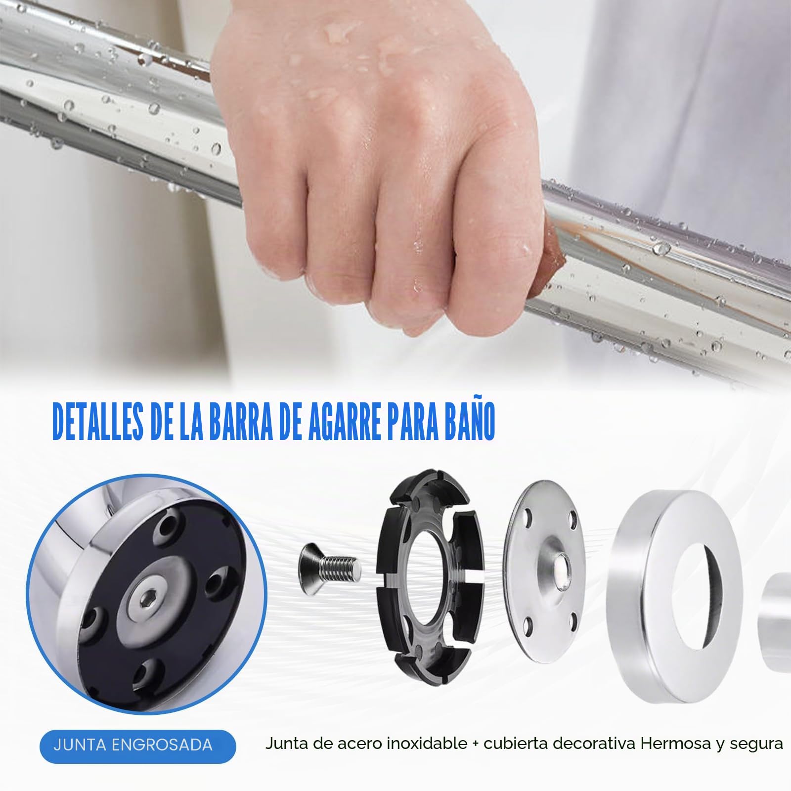 Barra de sujeción para ducha, acero inoxidable, 70 x 50 cm, en forma de L, rieles de seguridad en ángulo vertical, pasamanos de esquina antideslizante montado en la pared para personas mayores con