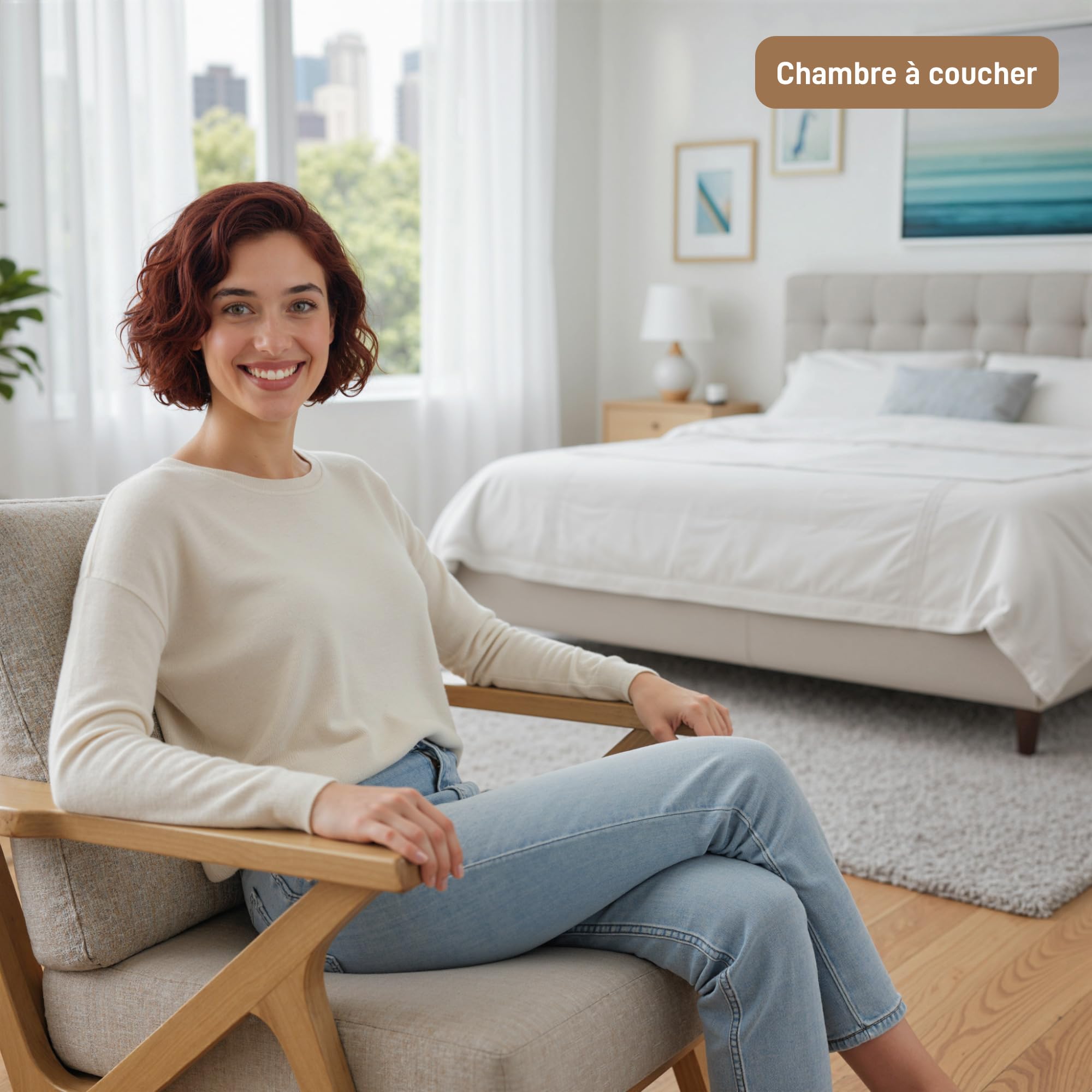 HOMCOM Wohnzimmersessel, skandinavischer Sessel aus Stoff in Leinenoptik mit dicken Kissen, gepolsterter Sitzfläche und Beinen aus Hevea-Holz, Wohnzimmerstuhl, Schlafzimmer, Leseecken, beige
