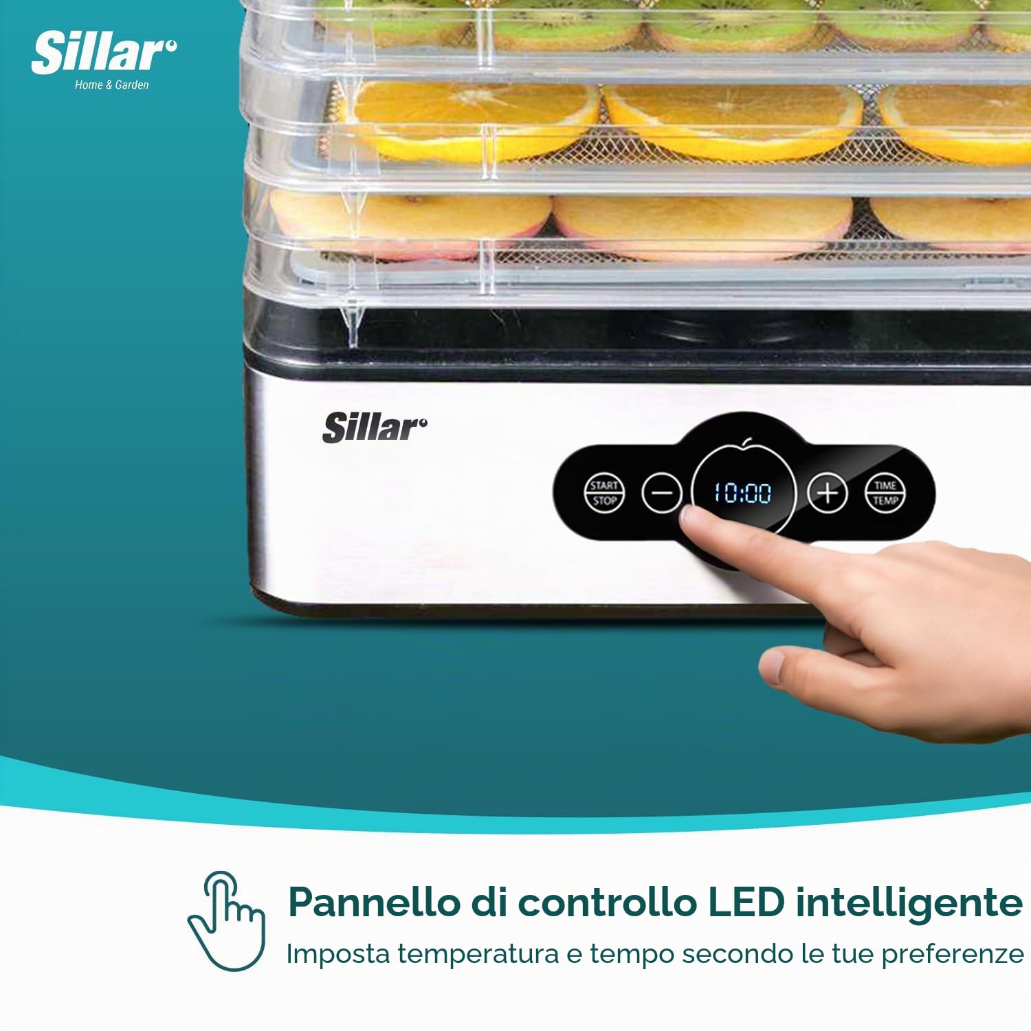 Sillar Essiccatore frutta e verdura, 5 vassoi, Disidratatore per Alimenti, Essiccatore Alimentare, Temperatura regolabile (35°-70°C), Timer di 99 ore, 240W