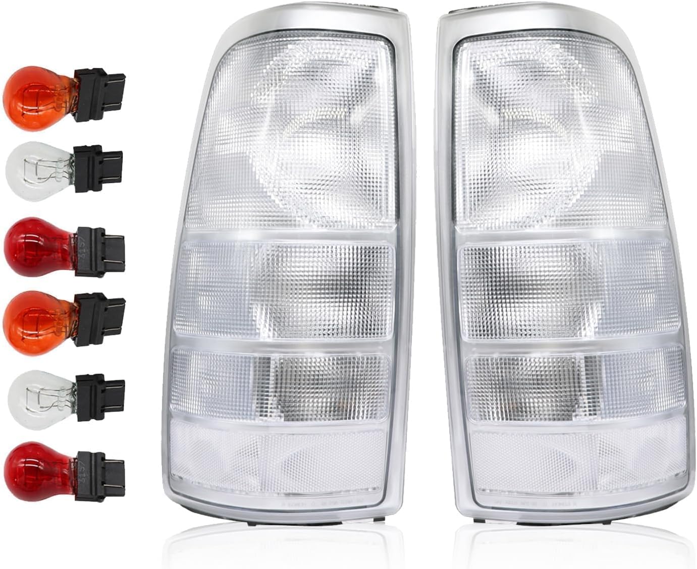 Clear Tail Light Assembly Compatible with Silverado 1500 2500 1999-2002 Sierra 1500 2500 3500 1999-2007 Driver and Passenger Side White Taillights Rear Light