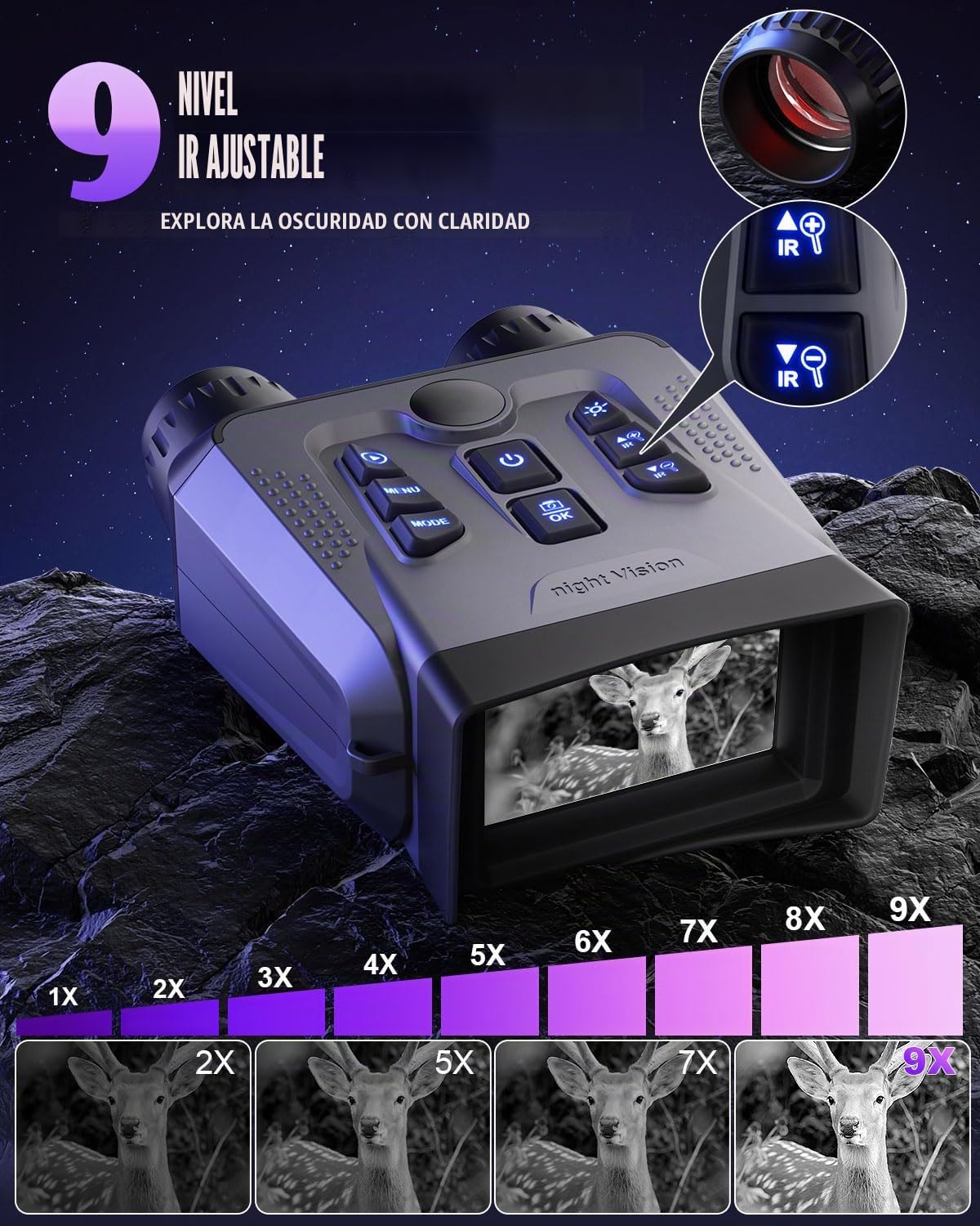 Gafas de visión nocturna, prismáticos de visión nocturna 4K para adultos de alta potencia, cámara de visión nocturna HD de 3 pulgadas, gafas infrarrojas para acampar y al aire libre con tarjeta TF de
