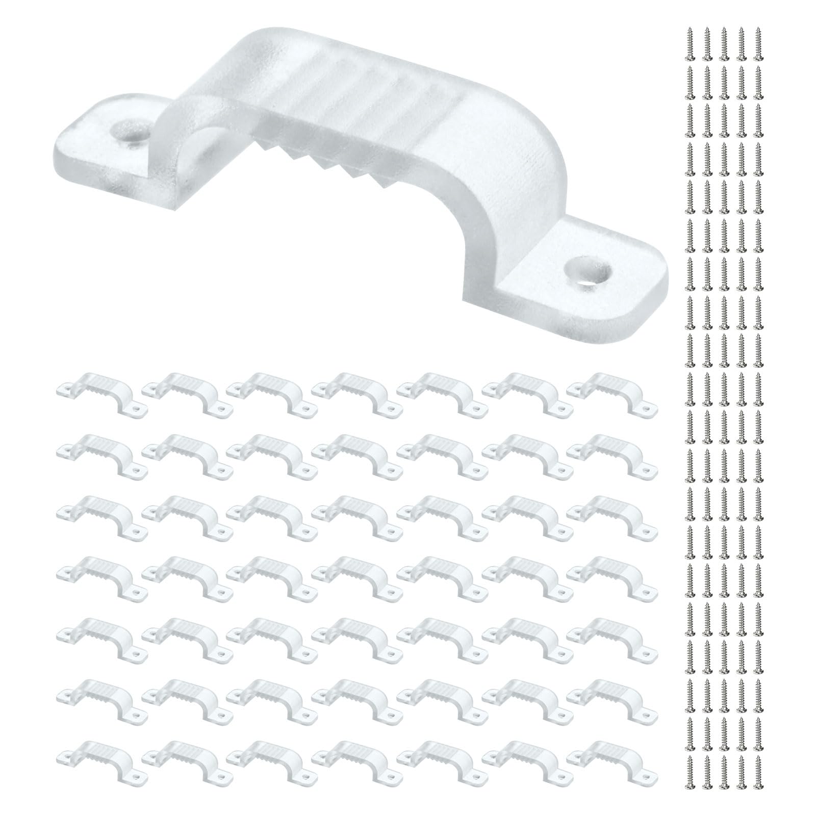 TIXIPEM Waterproof LED Strip Light Clips [50pcs] - Mounting Clips with Screws for 15x17mm LED Neon Flexible Strip Lighting, Neon Signs DIY - [Transparent - 1.38 in]