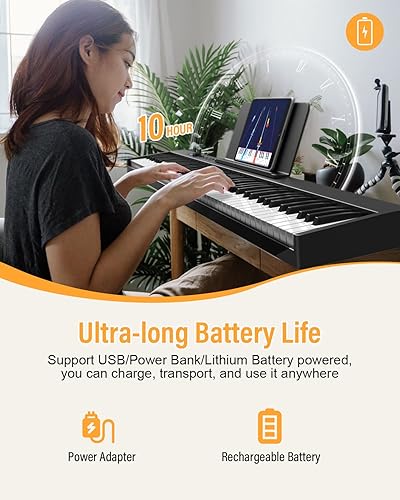 Miniatura 5 de Konix Teclado de piano plegable de 88 teclas con teclas iluminadas piano portátil semipesado piano eléctrico Bluetooth con pedal de sostenimiento