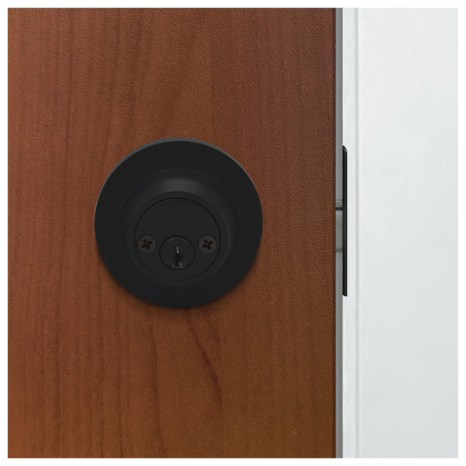 Nuk3y Thor Series - Maniglia a leva per porta, sottile, rotonda, moderna, contemporanea, set (catenaccio [doppio cilindro], nero opaco)