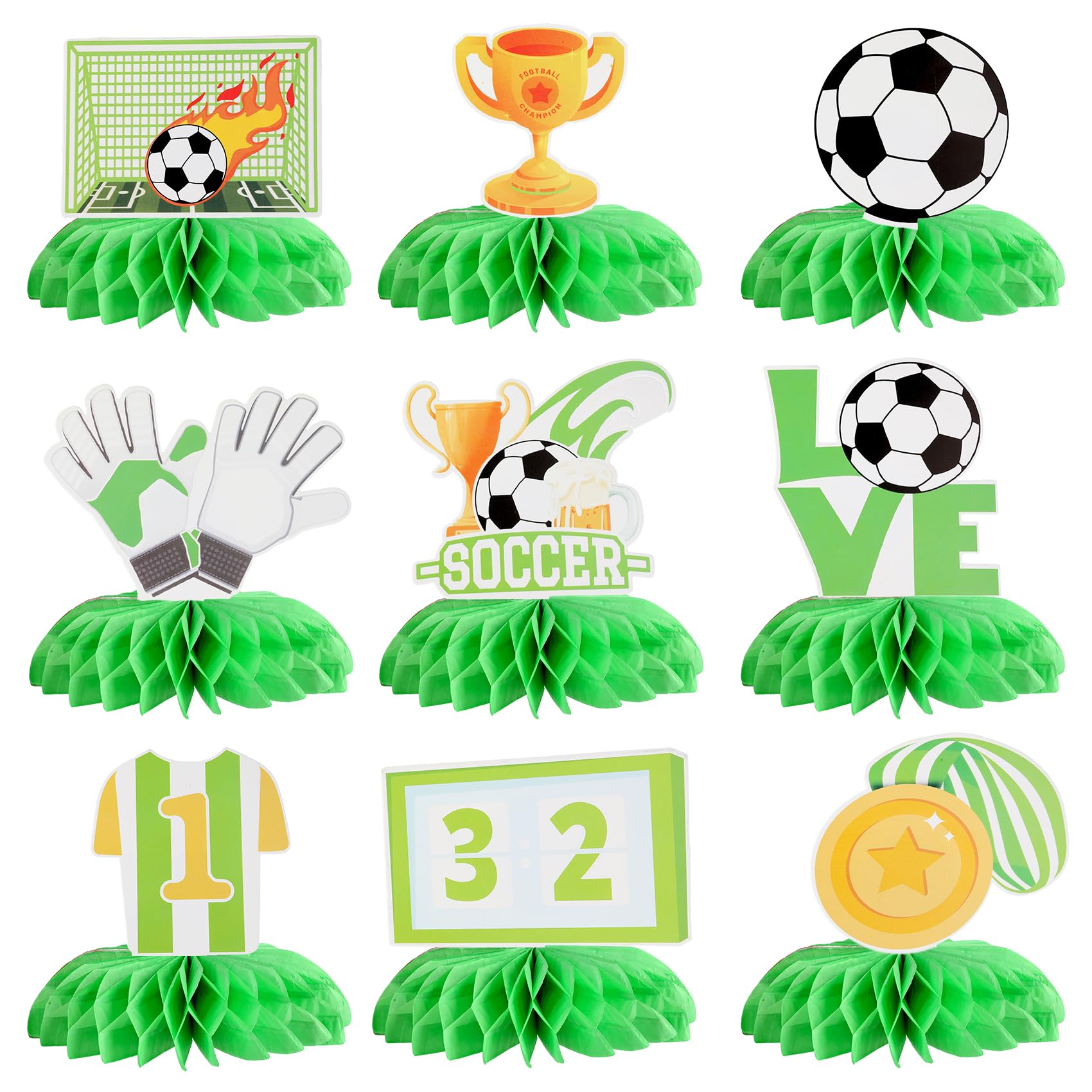9 Pcs Football Honeycomb Centerpieces,Soccer Honeycomb Centerpieces,for Sports Themed Birthday Party Decor Supplies