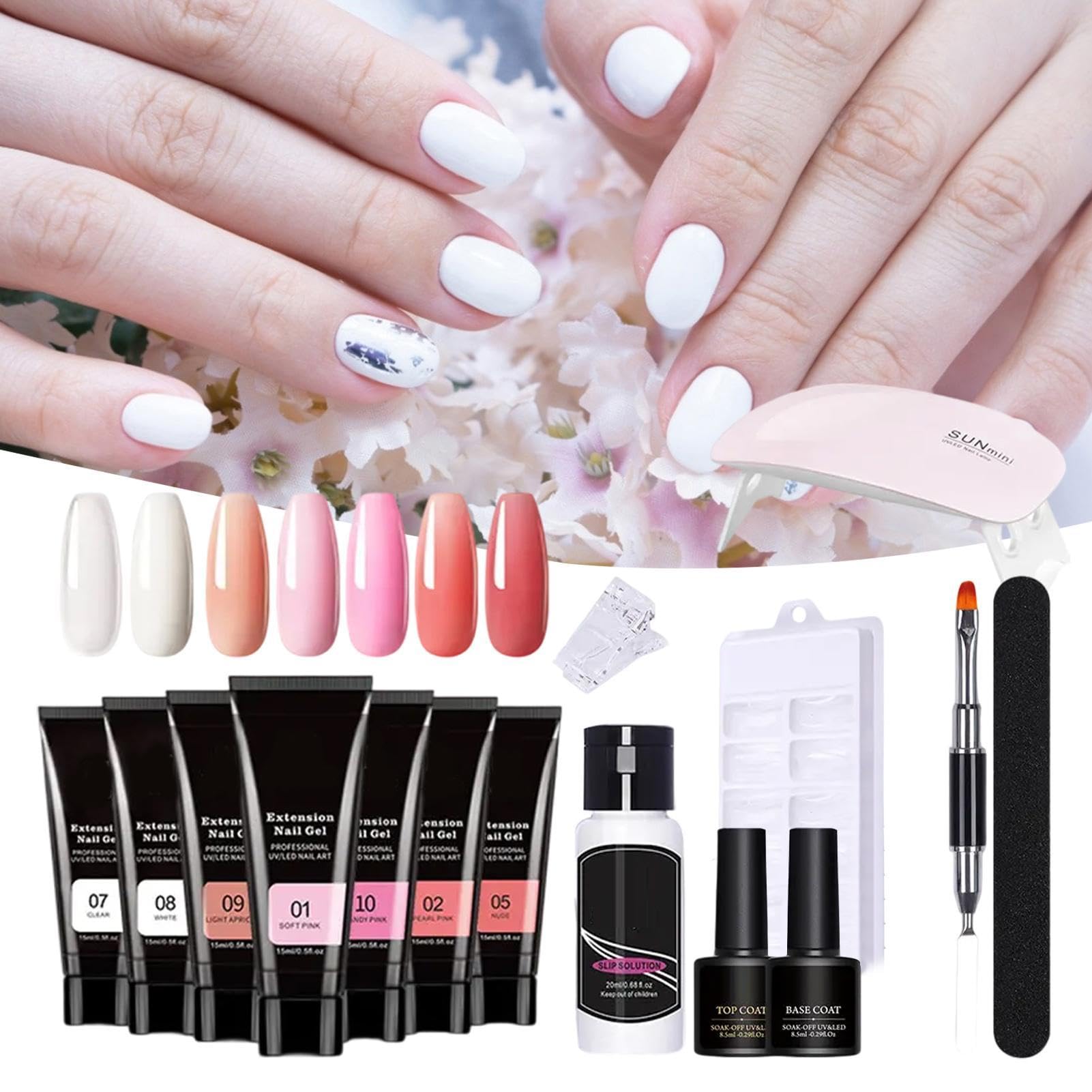 Kit per gel di prolunga Poly, kit gel di poli per principianti Kit per | Nude 7 Colours Soluzione ispessimento del costruttore di arte del piede per donne e princip