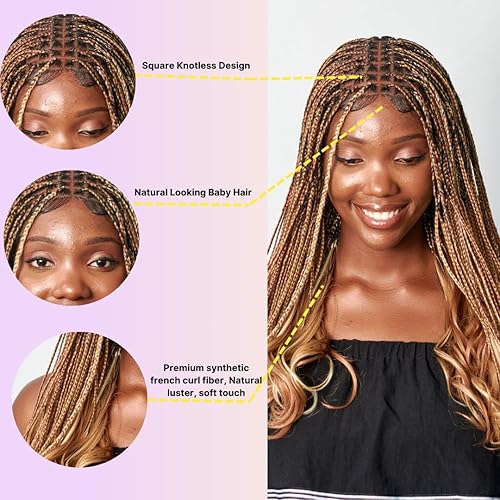 Miniatura 2 de Peluca rizada francesa trenzada sin nudos con encaje frontal transparente 360 HD de 18 pulgadas con pelo de bebé y puntas rizadas, peluca sintética
