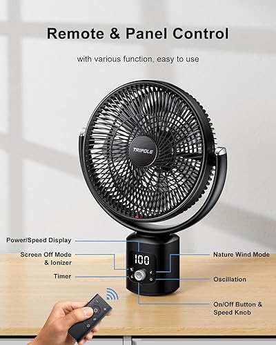 Miniatura 6 de TriPole Oscillating Standing Fan 11 Outdoor Fan for Patios Quiet Pedestal Fan 12000mAh Rechargeable Battery Operated Floor Fan with Remote Control