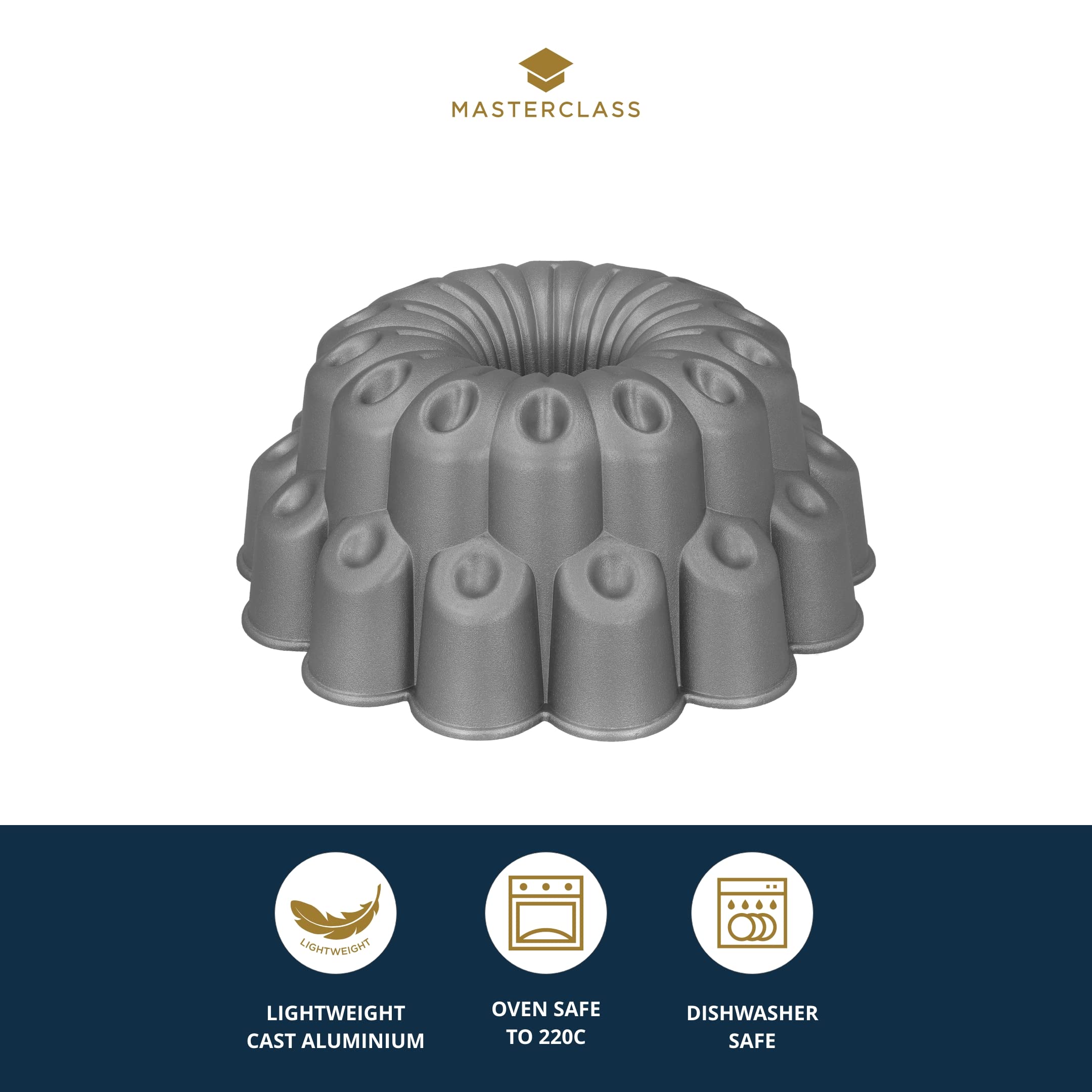 MasterClass 24cm Decorative Cake Tin, Non-Stick and Anti-Scratch Cast Aluminium Pan, Decorative Button Design Cake Mould - Image 2
