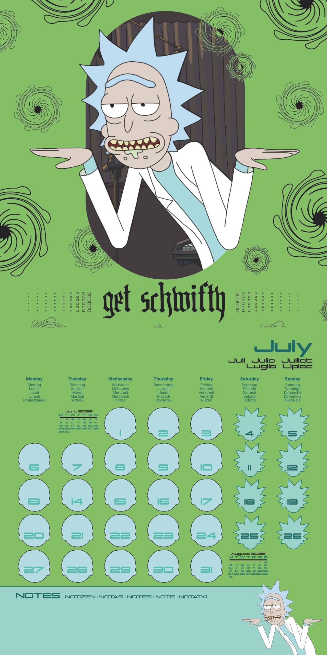 Calendario 2026 da parete rick and morty 30 x 30 cm