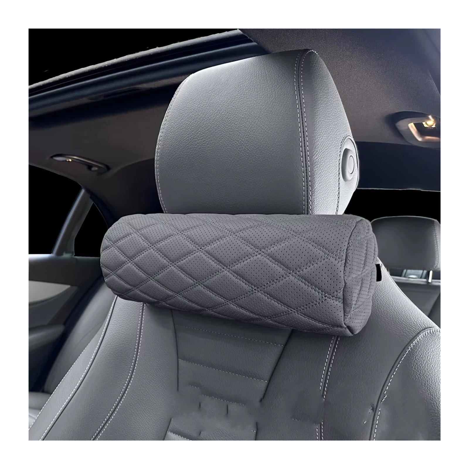 ATUMY Car Seat Pillow Car Seat Neck Pillow Headrest Leather Memory Chair Cervical Pillow Car Headrest(Grey 1PCS)