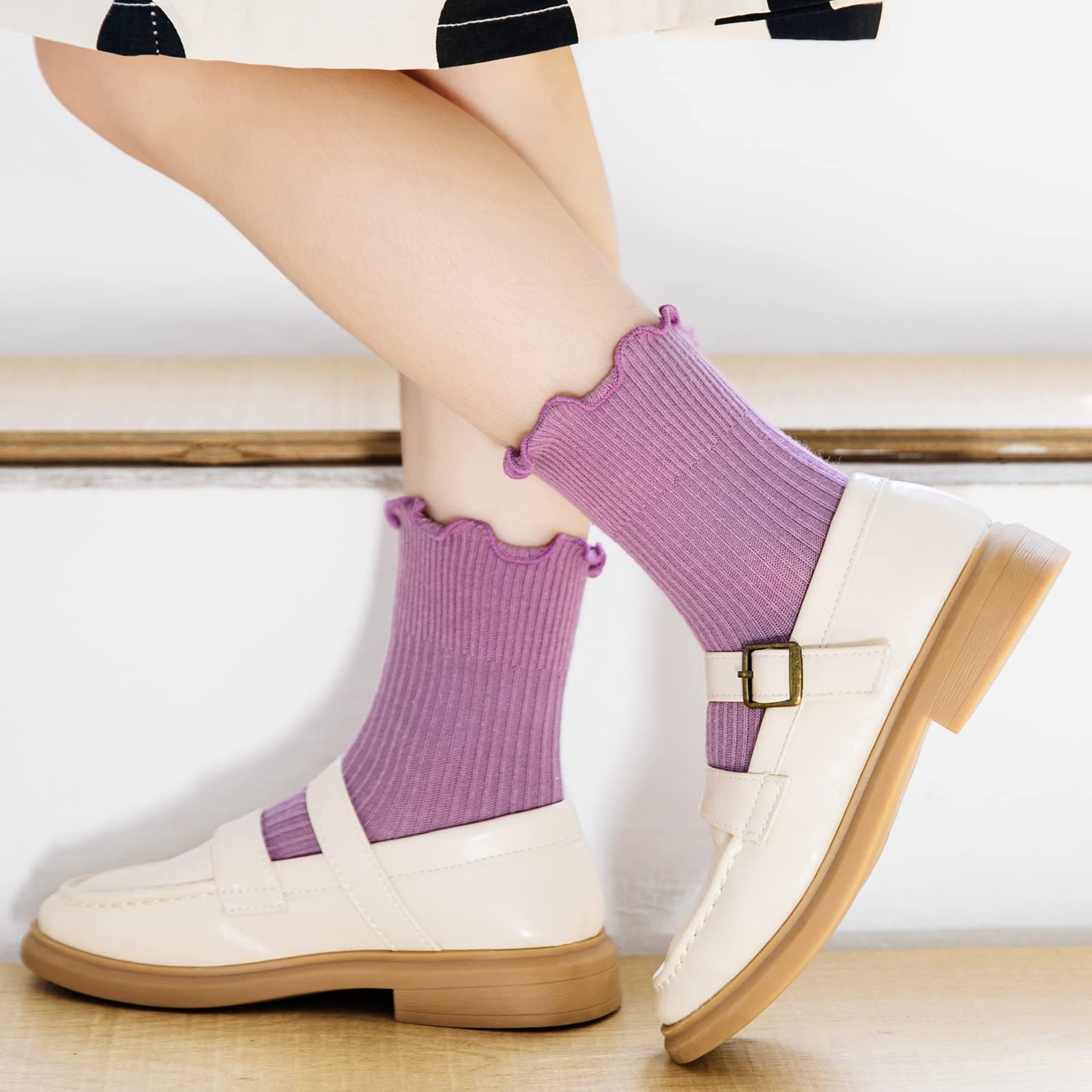 Witwot 6 Paar Baby-Socken für Mädchen, Rüschen, Crew-Socken für Kleinkinder, Mädchen, weiche Baumwolle, Größe 6 - 7 Jahre