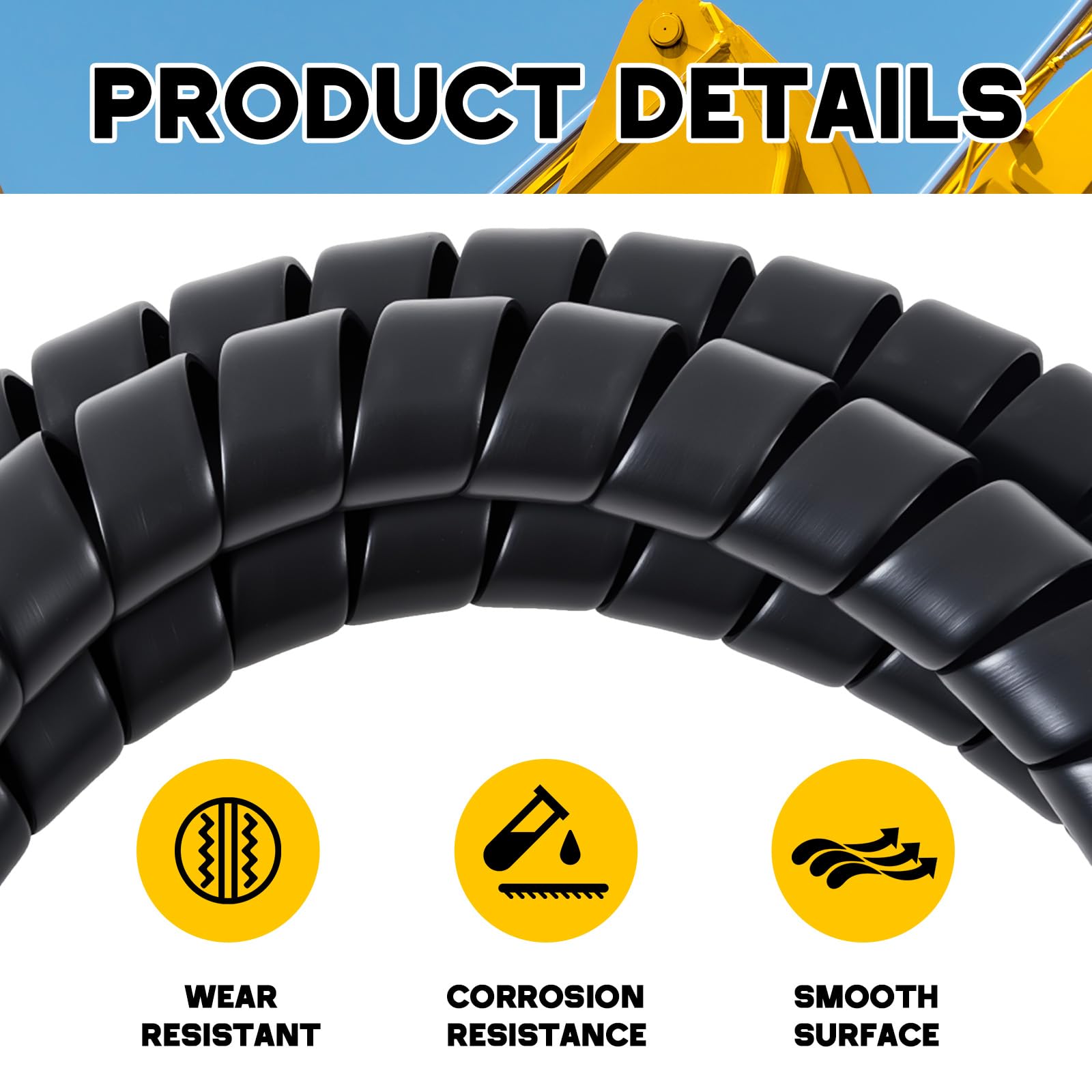 1 protezione per cavi a spirale, sicuro da 3,2 cm di diametro esterno x 50,8 m, pre-tagliato, per evitare l'usura e prolungare la durata dei tubi pneumatici idraulici (nero)