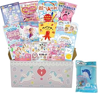 バスボール 入浴剤 詰め合わせ プレゼント お風呂 遊べる グッズ わくわく バスタイム BOX 男の子 女の子 宝箱 かっこいい かわいい こども 11個 セット【お片付けに便利な吸盤付きネットのおまけ付き】 (女の子)