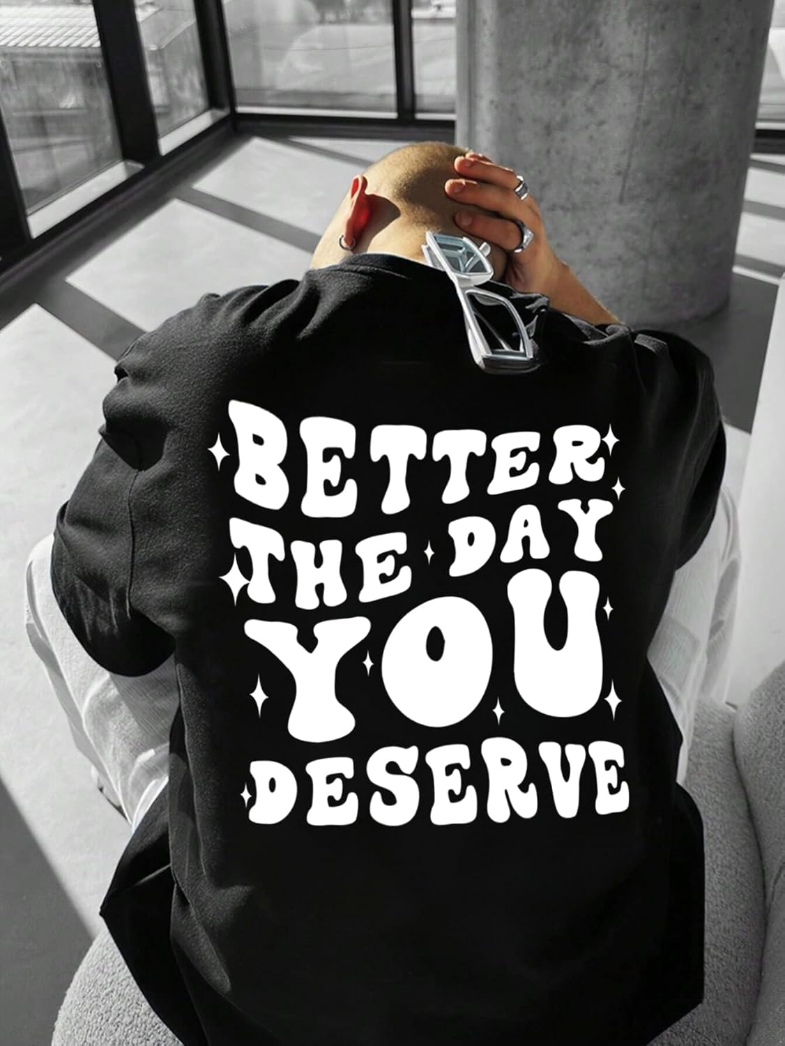 UOUA Mens Graphic Tees Vintage T-Shirts Oversized Letter Print Casual Crewneck Cotton Top Short Sleeve Rapper Streetwear - Image 3