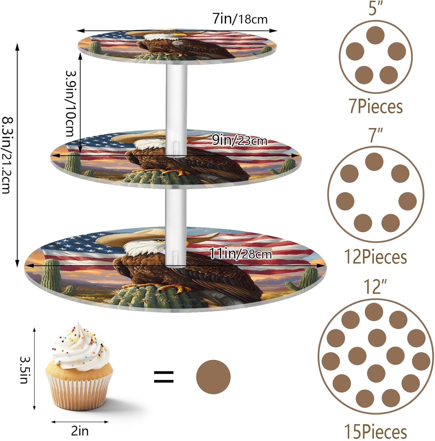 3 Tier Cupcake Stand Eagle American Flag Cactus Acrylic Tower Tiered Tray Stand for Wedding Birthday Party Decoration