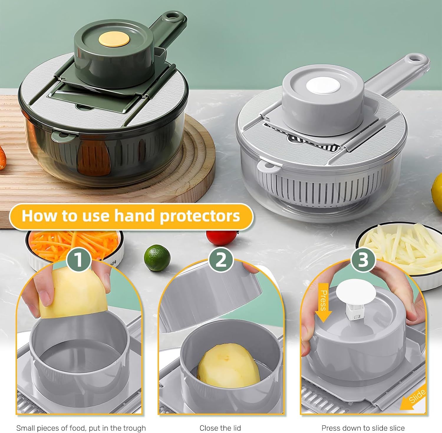 Not hurt hands Multifunction Vegetable Grater Cutter Slicer WIth 5 types of stainless steel blades,Multi-Purpose Chopper Veggie Slicer, cucumber potato cheese grater Kitchen Gadgets (gray) image 5
