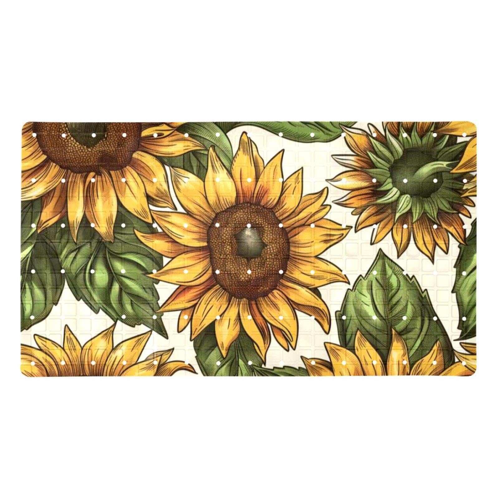 Tapis de bain tournesol vintage antidérapant en PVC extra long