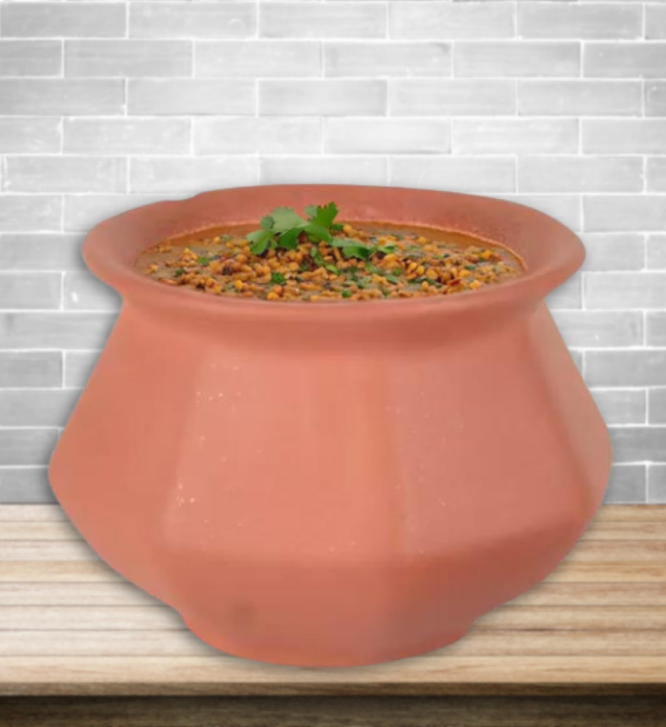 Clay Pot for Making Cooking & Serving Daal Handi Handi Clay Handi for Kitchen, Safe, Lightweight & Durable Clay Dahi Handi, Brown Colour 1800ml (Pack of 1)