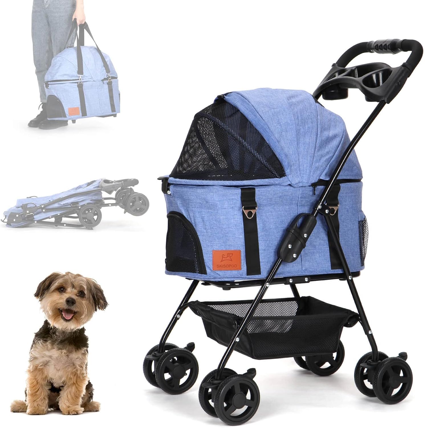 SKISOPGO Pet Stroller for Small Dogs Cats, 3-in-1 Dog Stroller with Detachable Carrier, Small Dog Cat Stroller with Push Button Entry/2…
