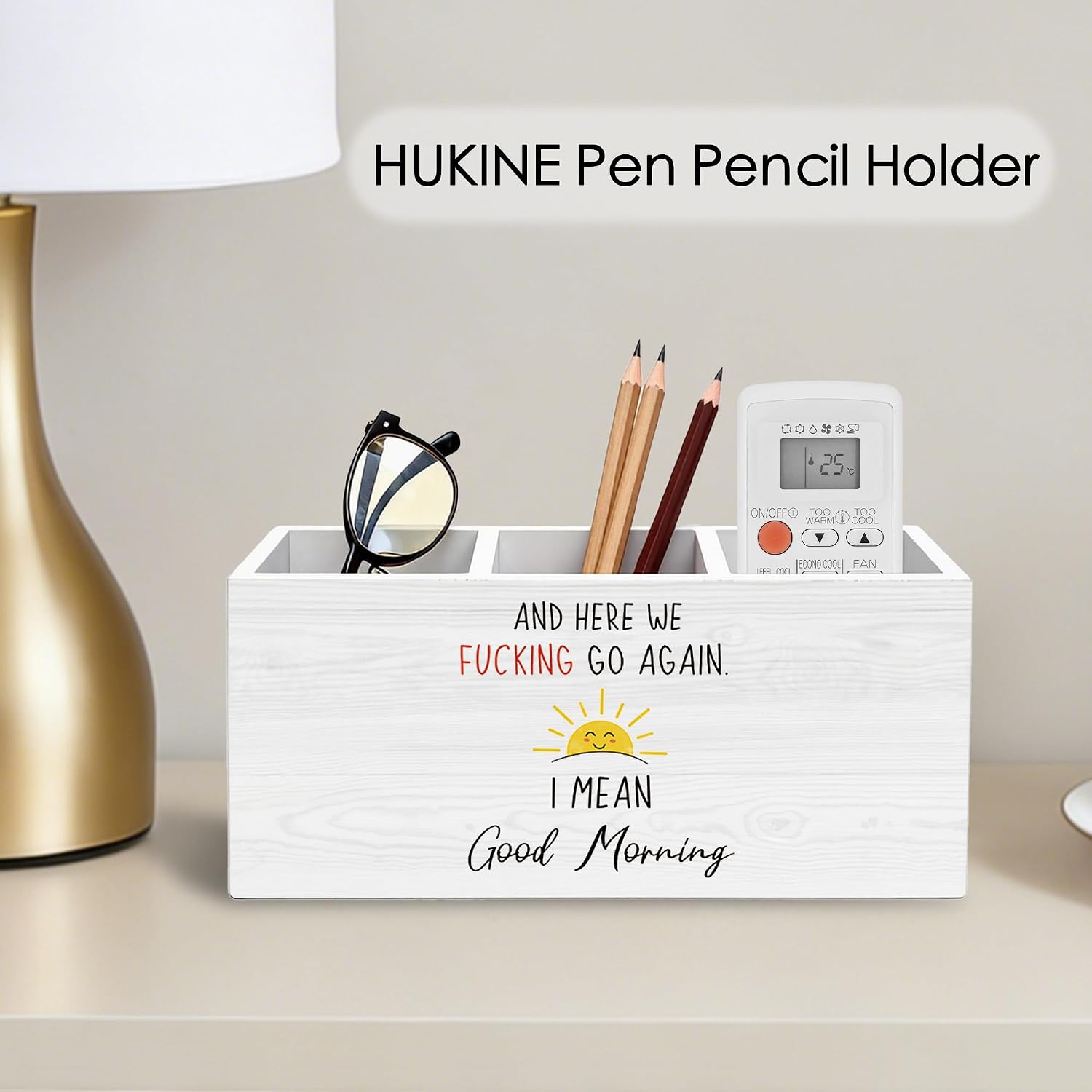 Funny Office Gifts Pen Holder for Desk Decoration, and Here We Go Again I Mean Good Morning Wooden Box Sign Pencil Holder Organizer for Home Office Desk Accessories, Funny Sarcastic Gifts image 5
