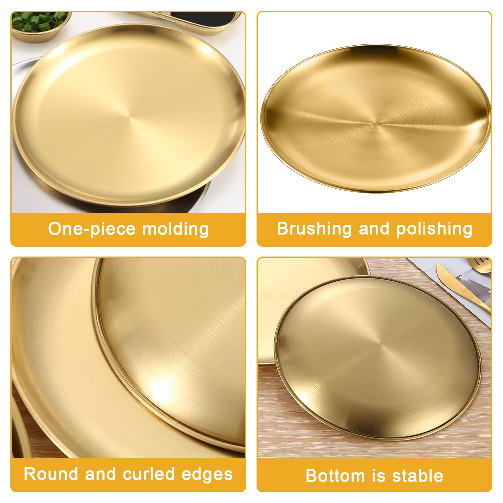 Set Di 6 Piatti Rotondi In Acciaio Inossidabile Dorato – 17 Cm, Per Campeggio, Picnic, Feste E Ristorante
