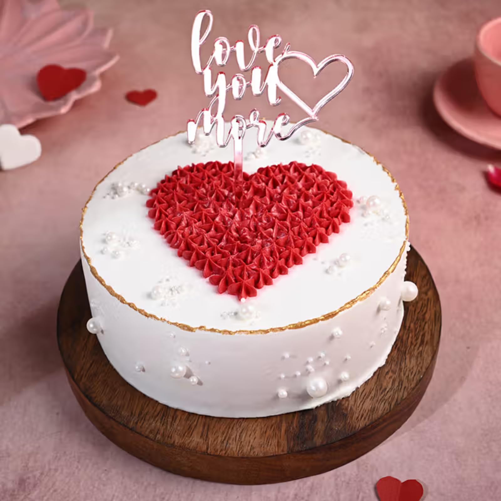 FlowerAura Delicious Silky Smooth Fresh Pearls Heart Chocolate Cake With Topper For Birthday & Anniversary Cake, Valentine Day Cake For Boyfriend, Girlfriend, Husband & Wife (Same Day Delivery) (1Kg)-image-26